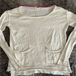 Cream Long Sleeve Sweater with Pink Accents